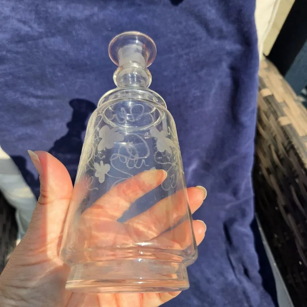Antique Victorian Etched Glass Decanter w/ Original Stopper c1880